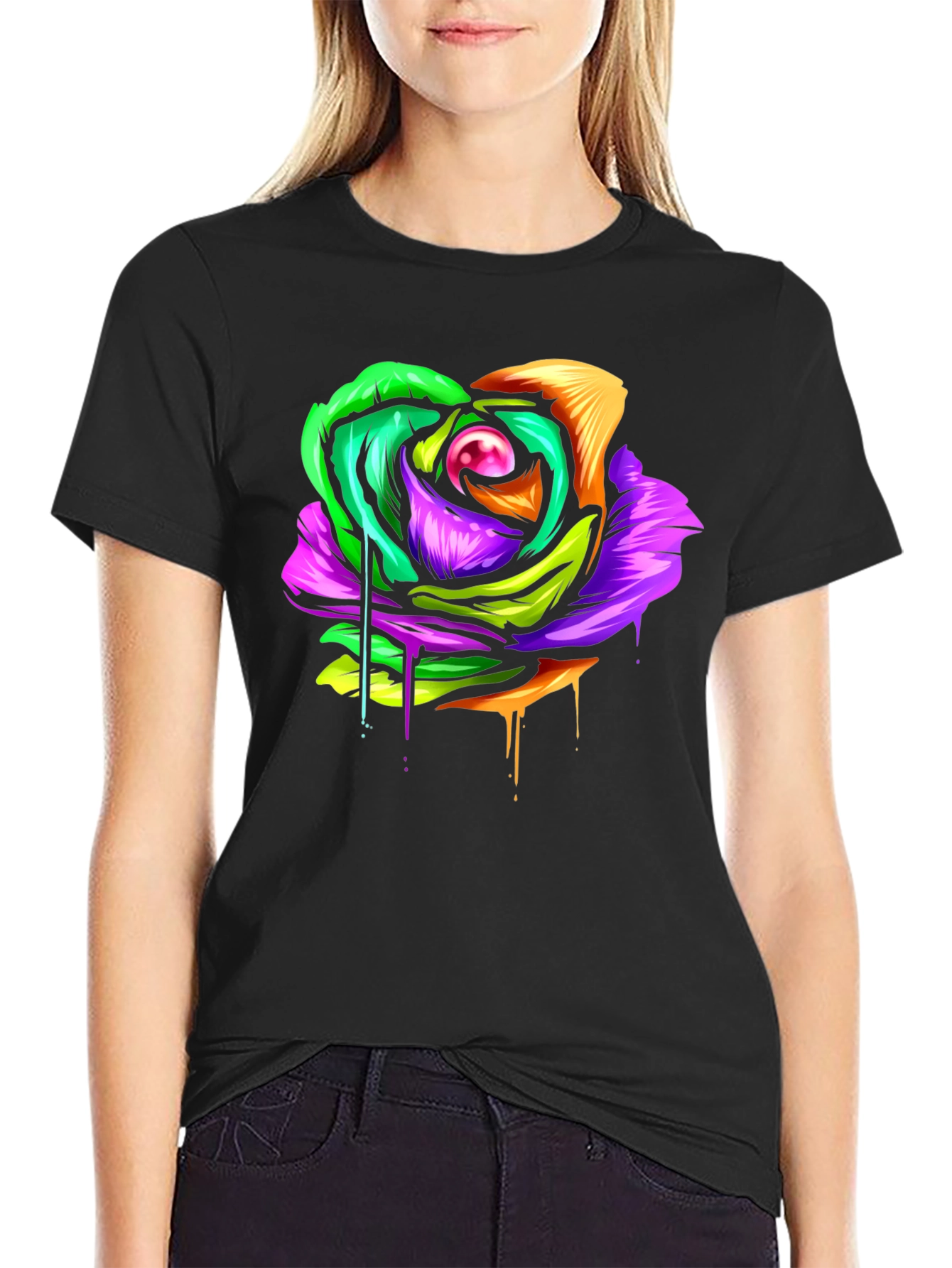 Colorful Melting Rose Graphic Tee - Modern Streetwear