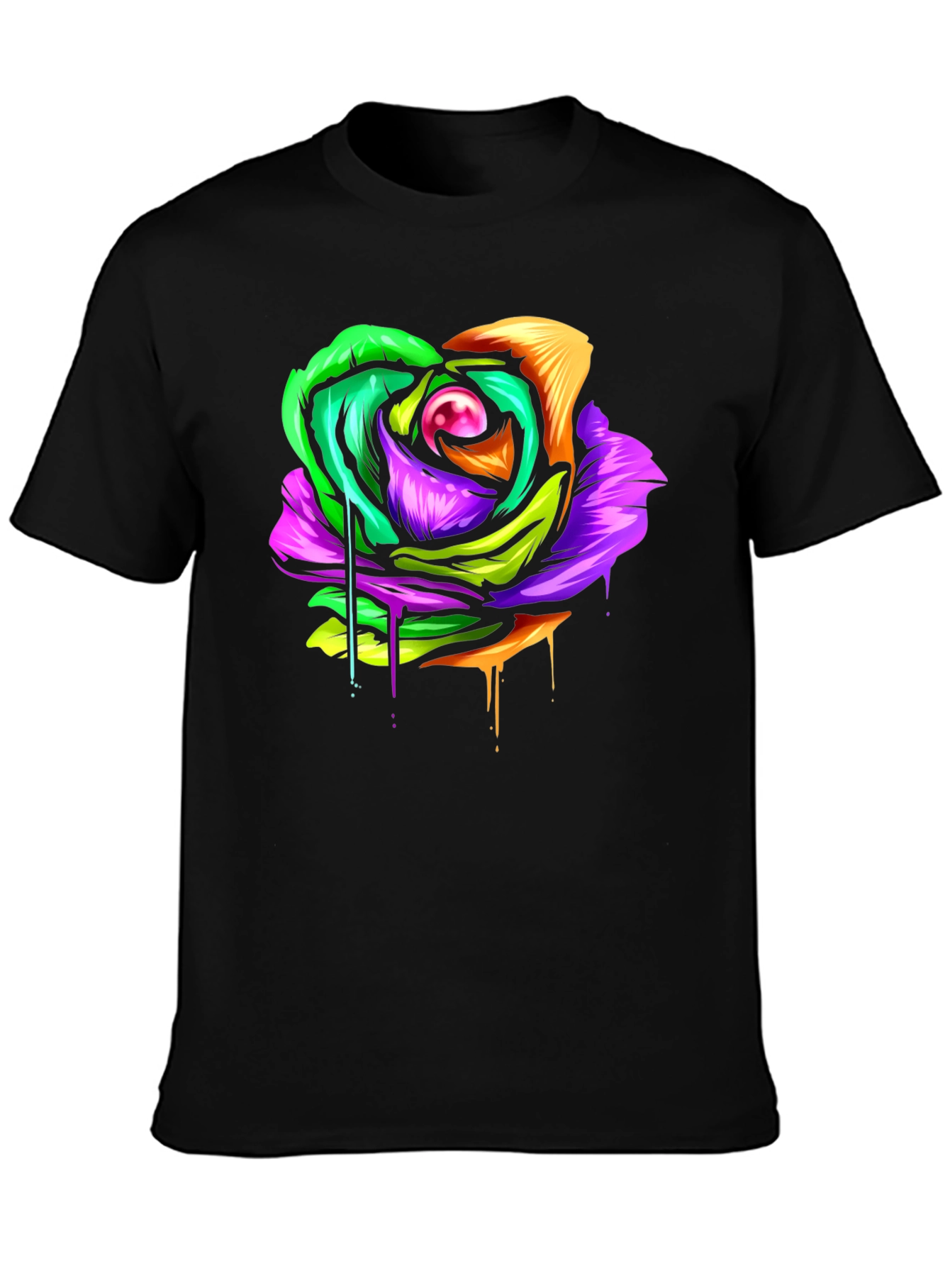 Colorful Melting Rose Graphic Tee - Modern Streetwear