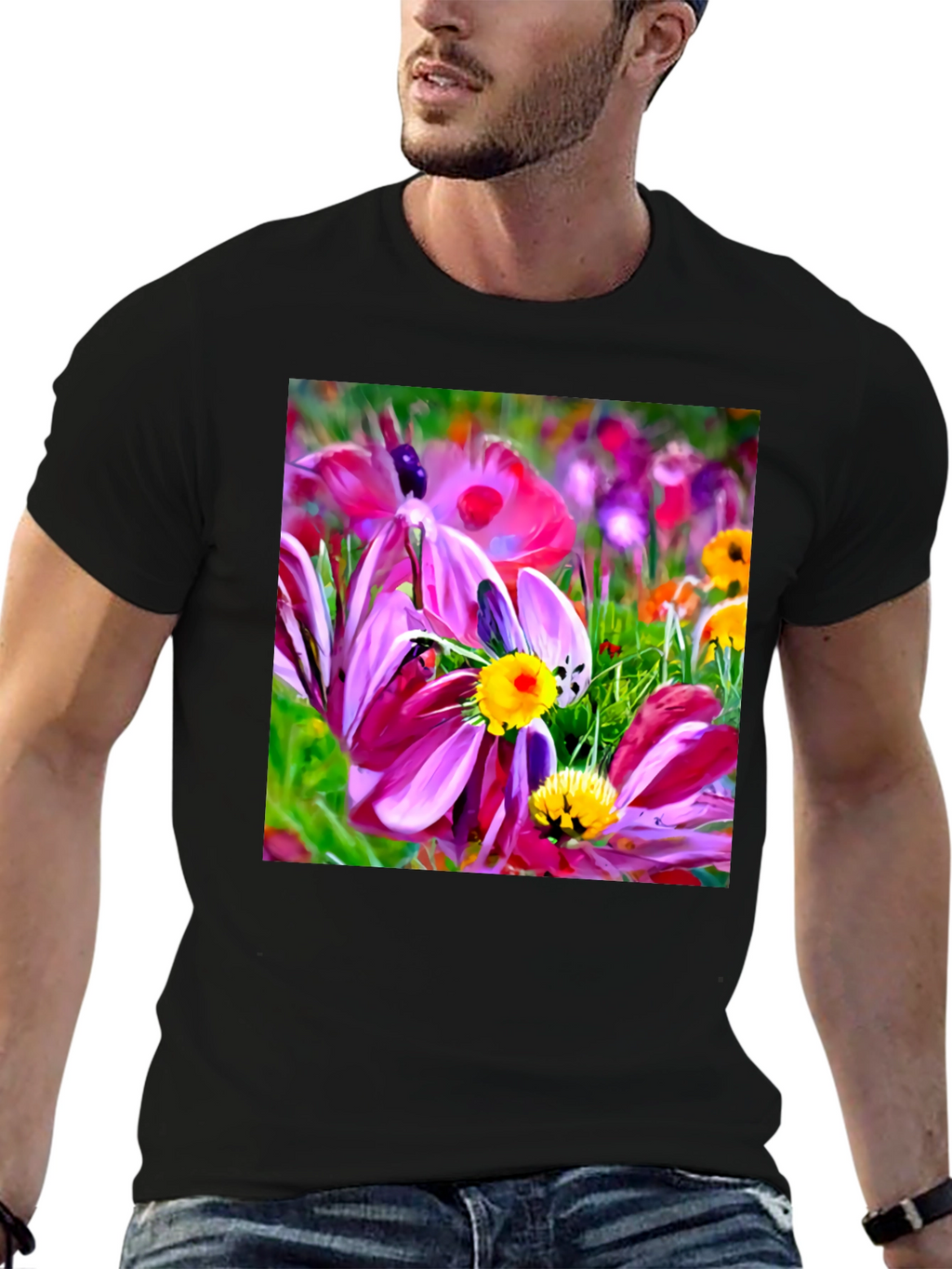 Floral Graphic Black T-Shirt