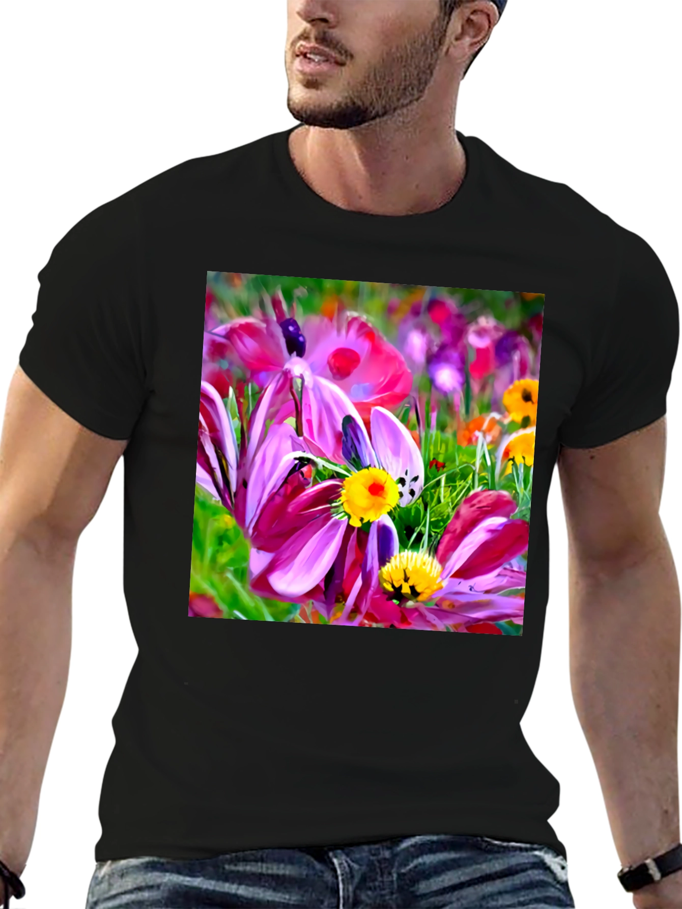 Floral Graphic Black T-Shirt