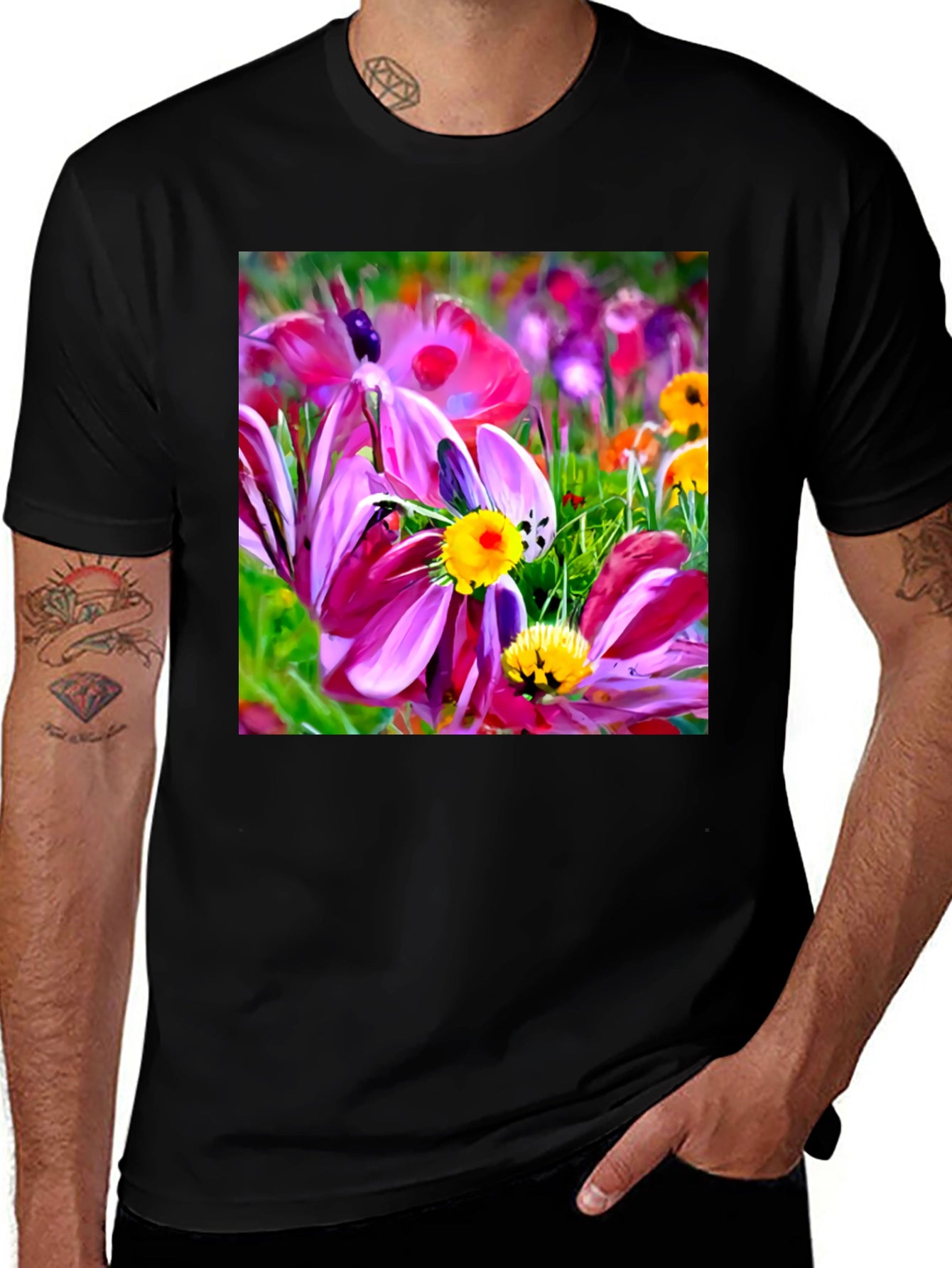 Floral Graphic Black T-Shirt