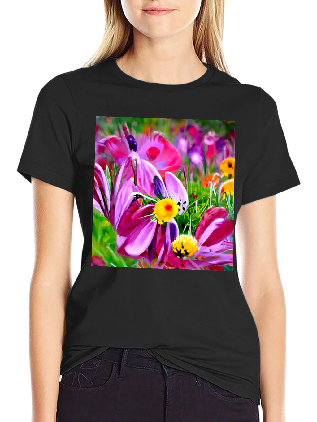 Floral Graphic Black T-Shirt