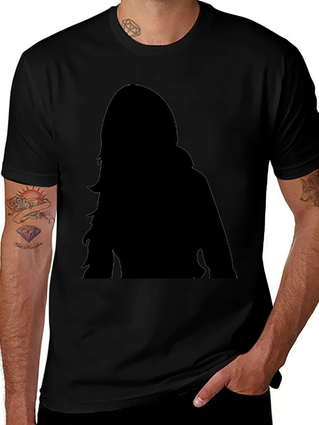 Silhouette Print Black T-Shirt - Casual Wear