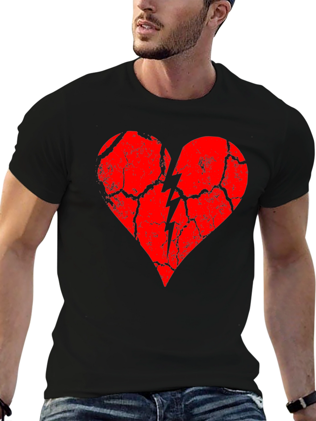 Broken Heart Graphic Tee - Black Cotton Blend