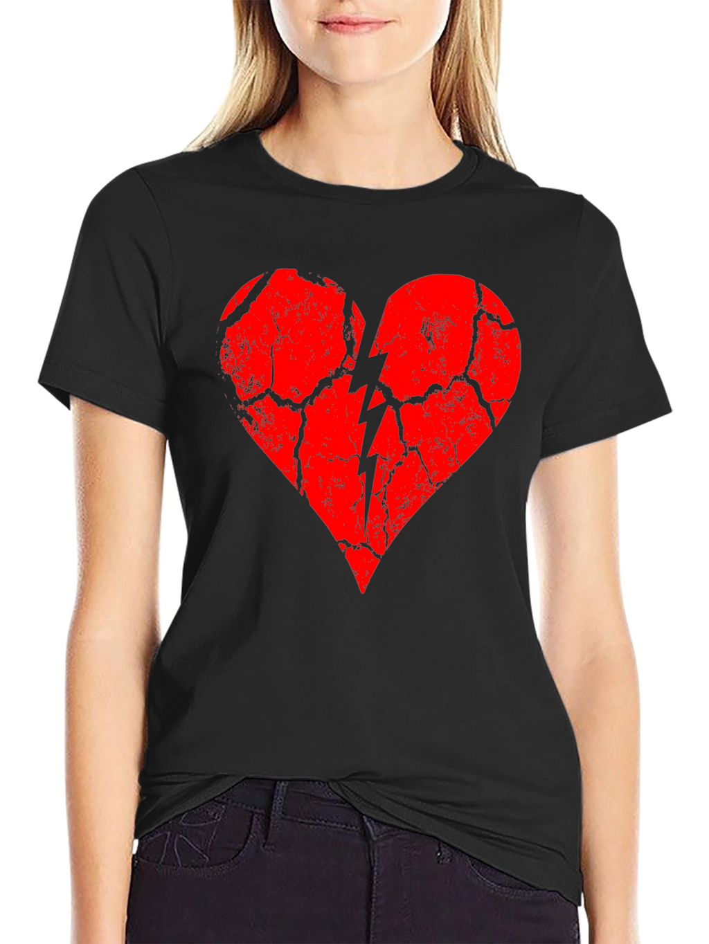 Broken Heart Graphic Tee - Black Cotton Blend