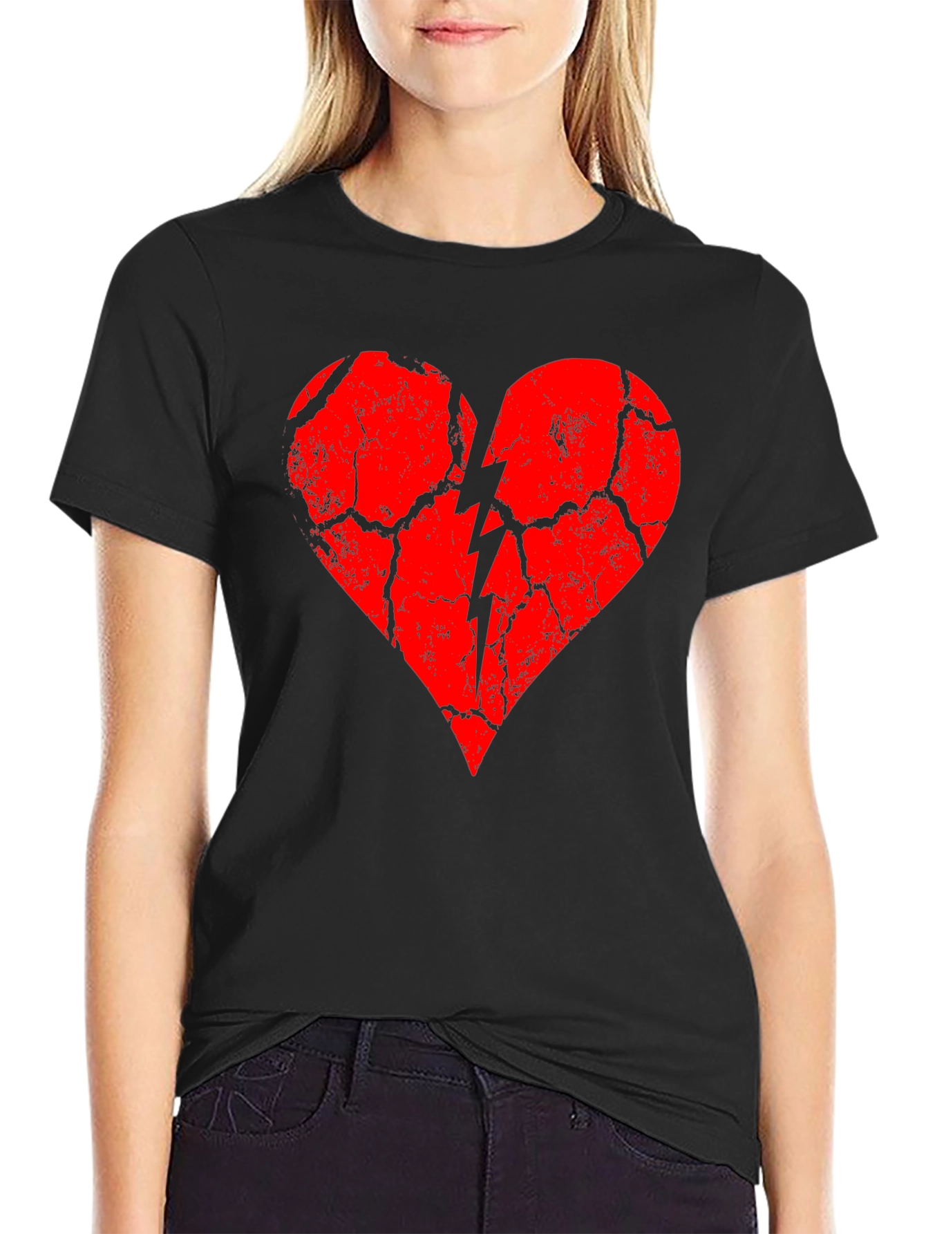 Broken Heart Graphic Tee - Black Cotton Blend