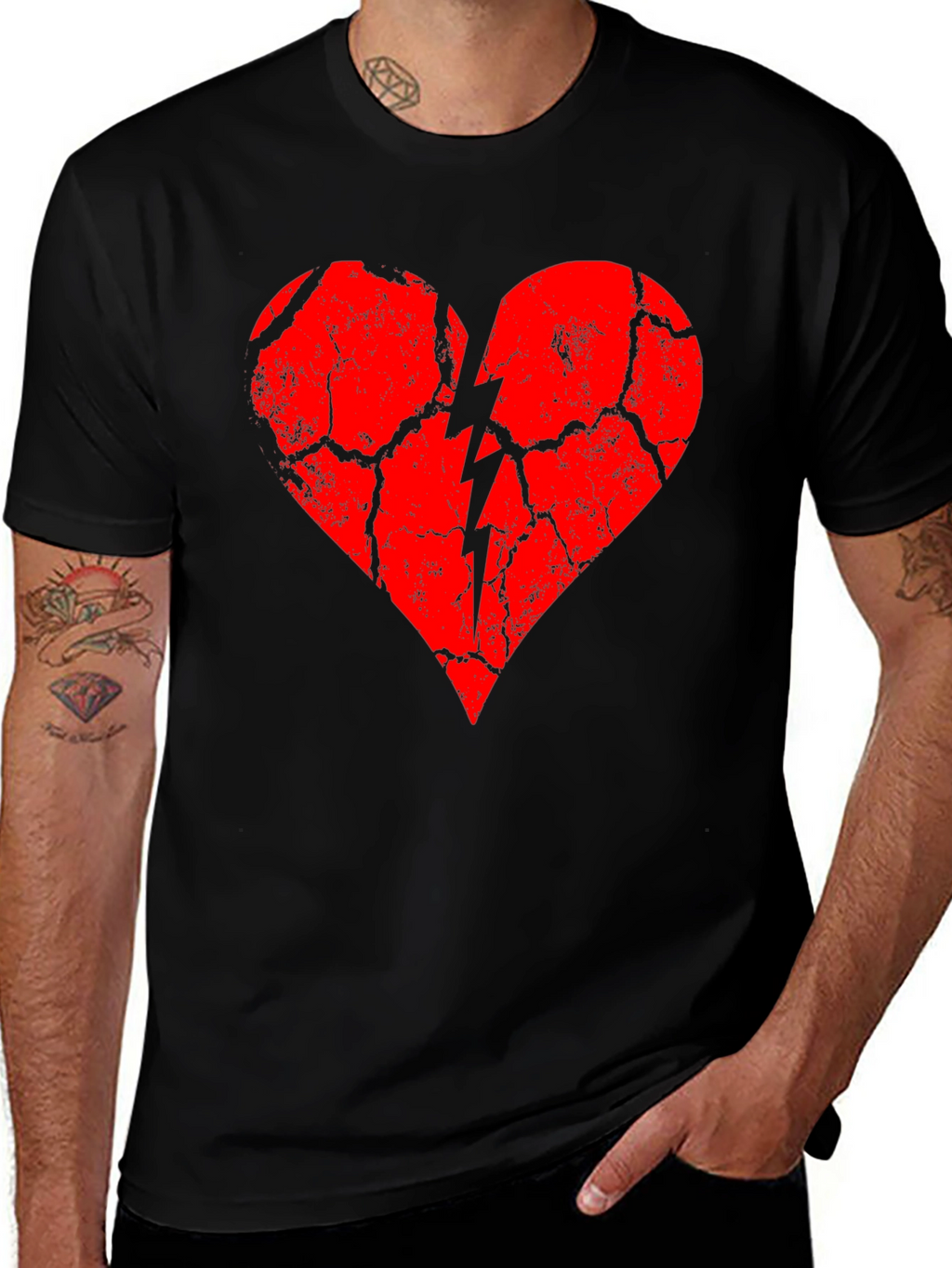 Broken Heart Graphic Tee - Black Cotton Blend