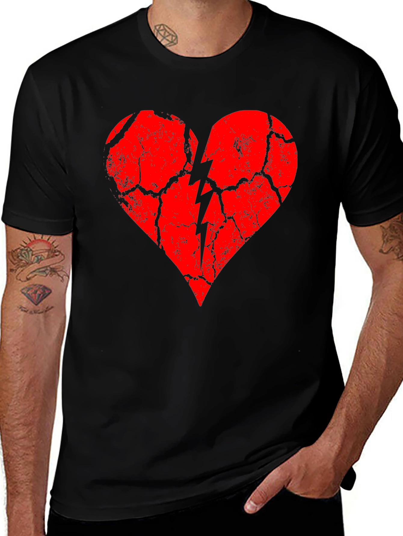 Broken Heart Graphic Tee - Black Cotton Blend