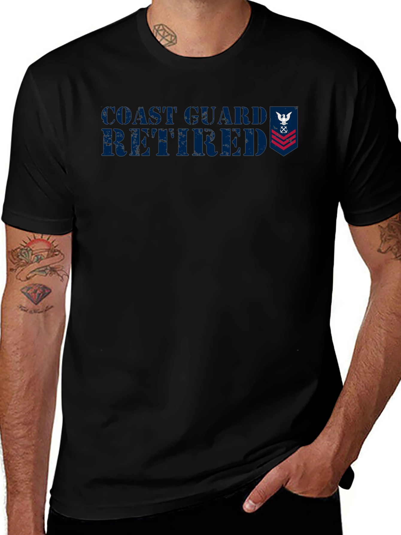 Coast Guard Retired T-Shirt - Patriotic Navy Blue Graphic Tee