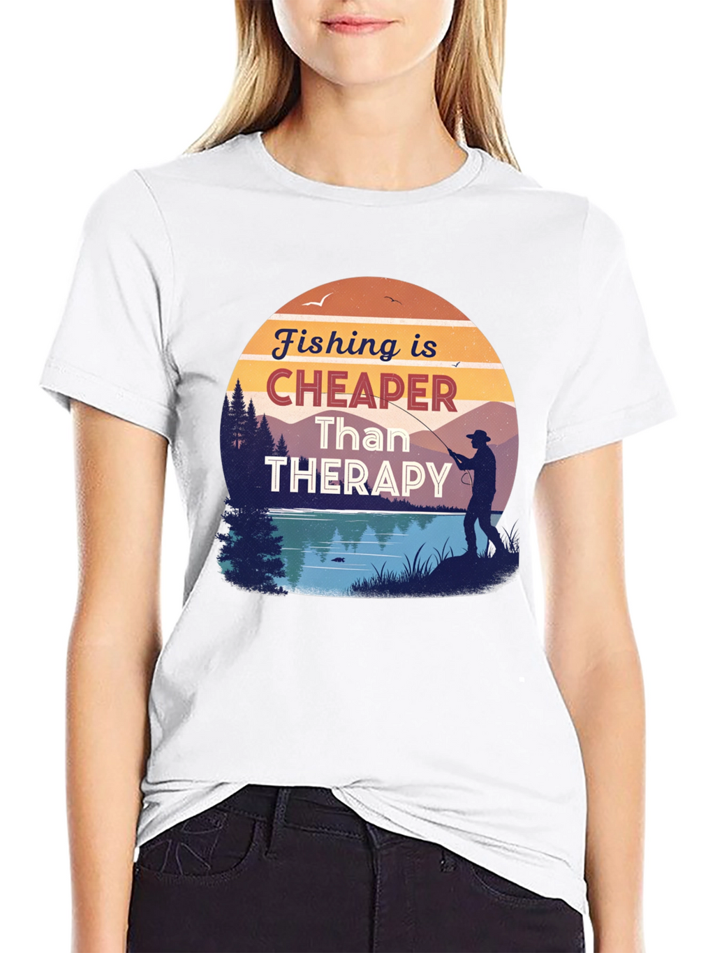 Fishing is Cheaper Than Therapy Black T-Shirt