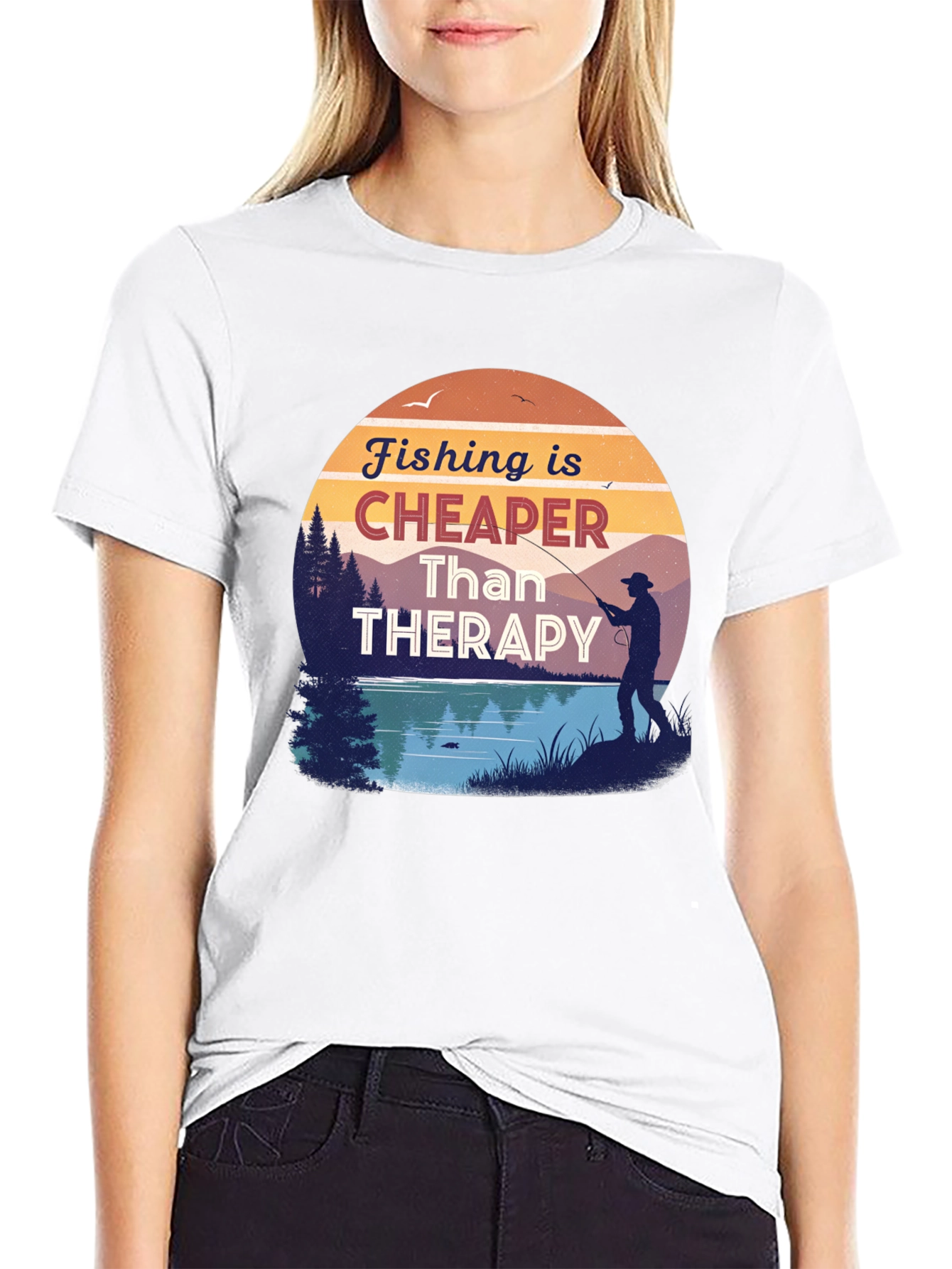Fishing is Cheaper Than Therapy Black T-Shirt