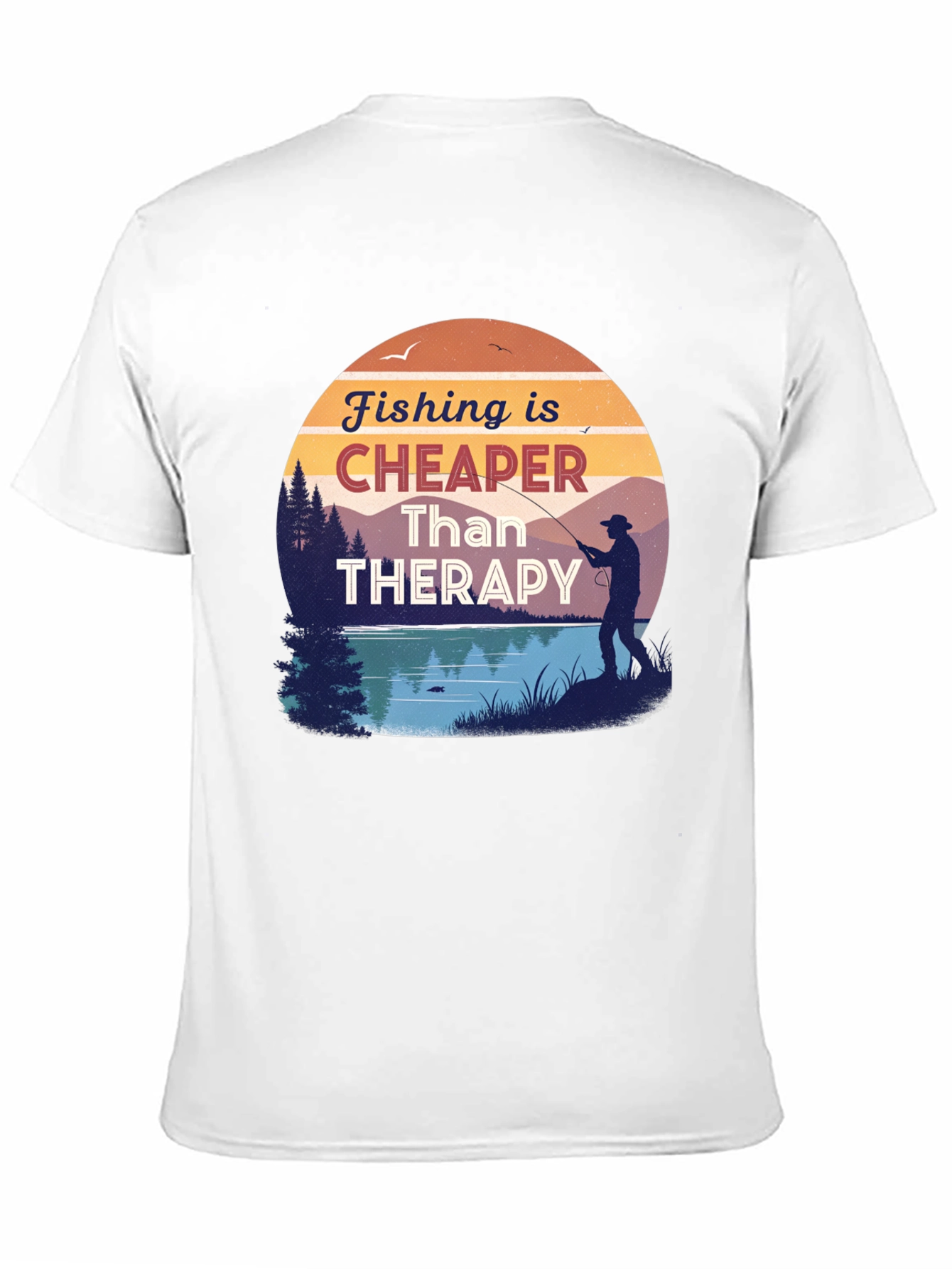 Fishing is Cheaper Than Therapy Black T-Shirt