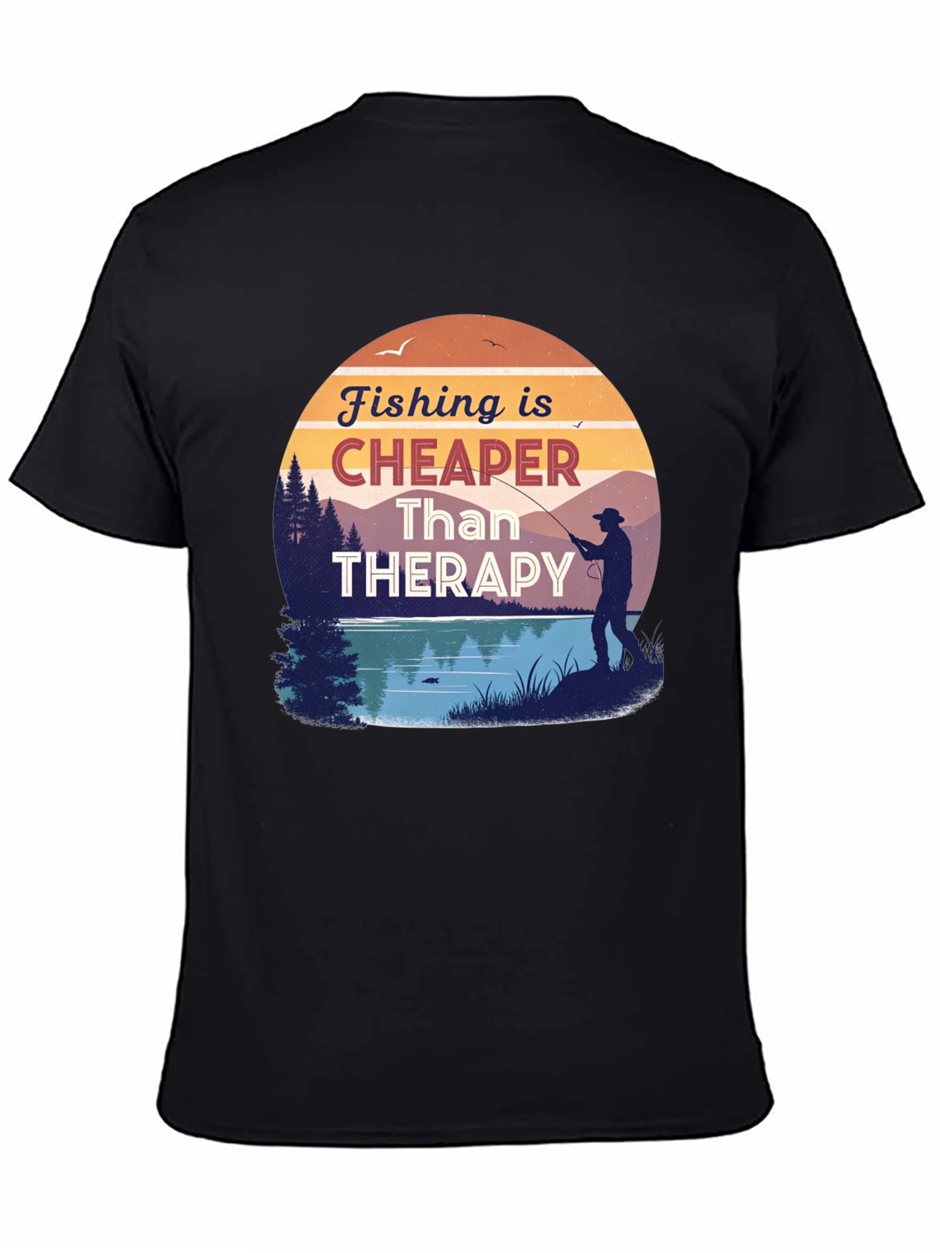Fishing is Cheaper Than Therapy Black T-Shirt
