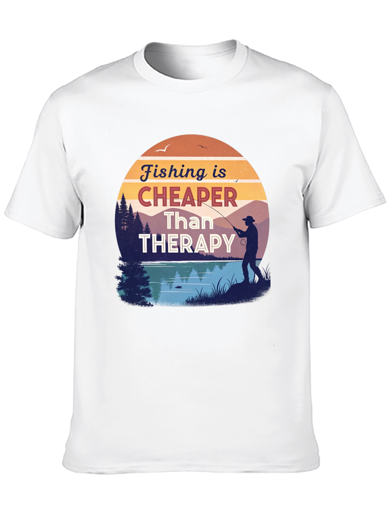 Fishing is Cheaper Than Therapy Black T-Shirt