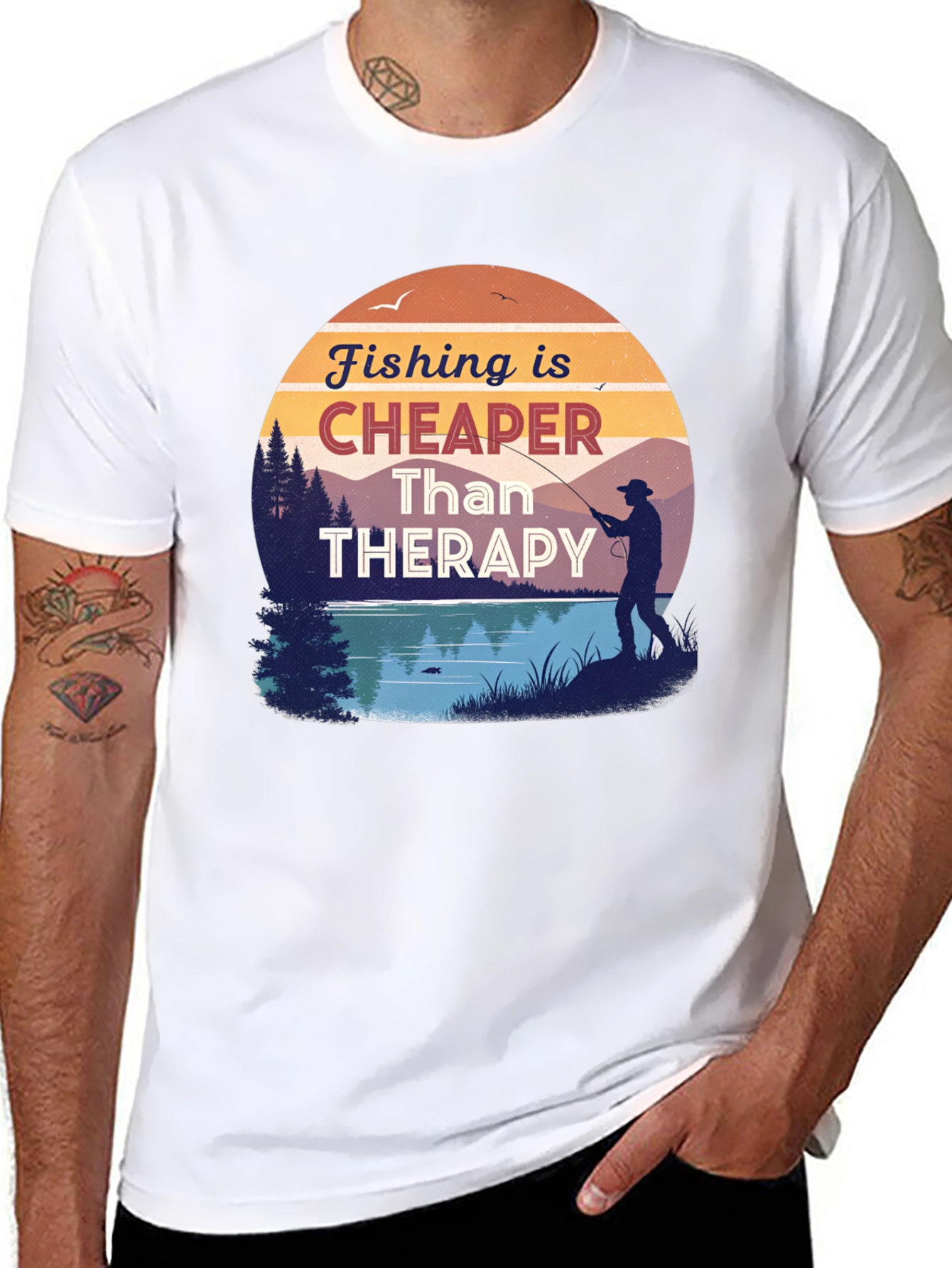 Fishing is Cheaper Than Therapy Black T-Shirt