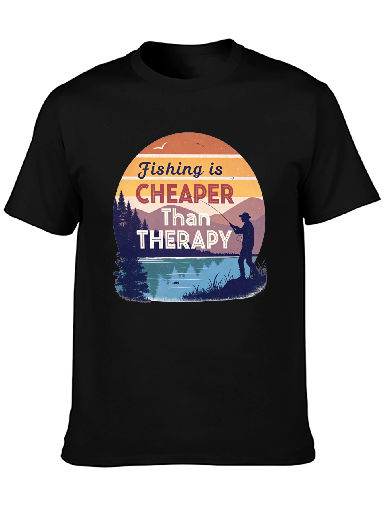 Fishing is Cheaper Than Therapy Black T-Shirt