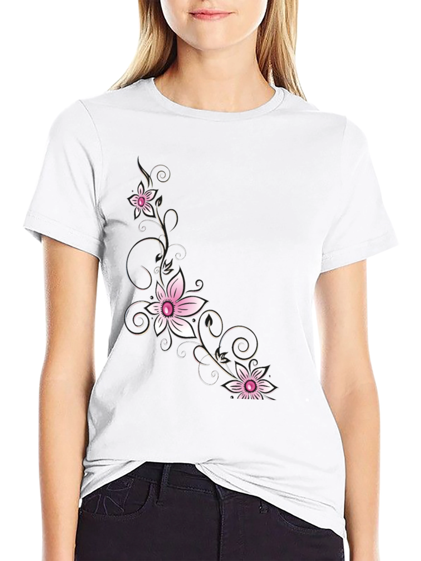 Floral Print Black T-Shirt