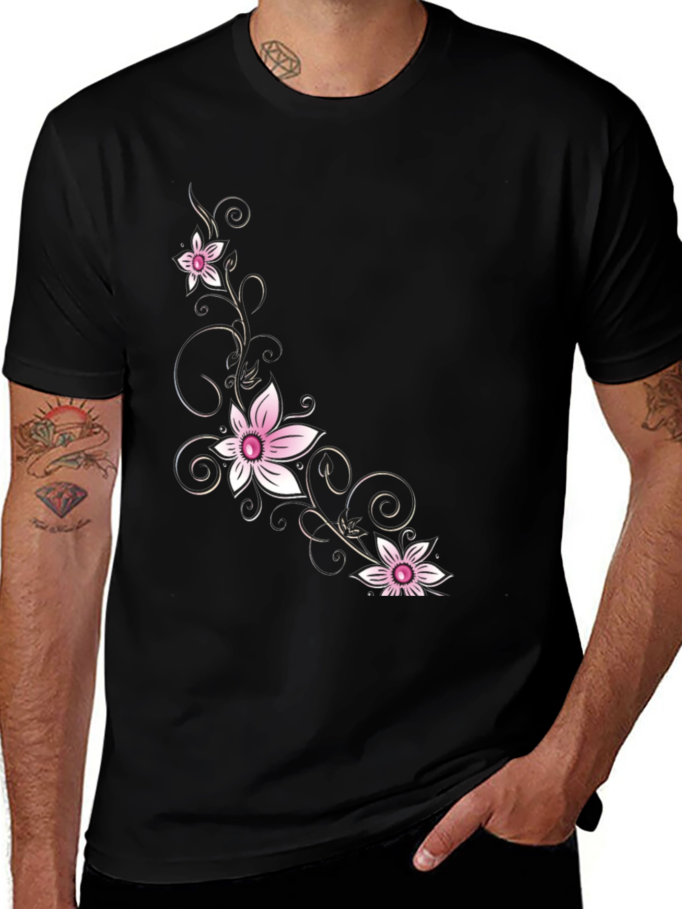 Floral Print Black T-Shirt