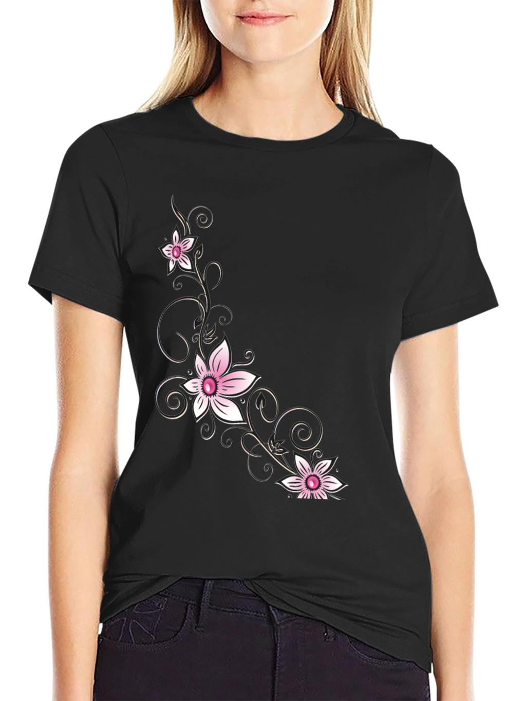 Floral Print Black T-Shirt
