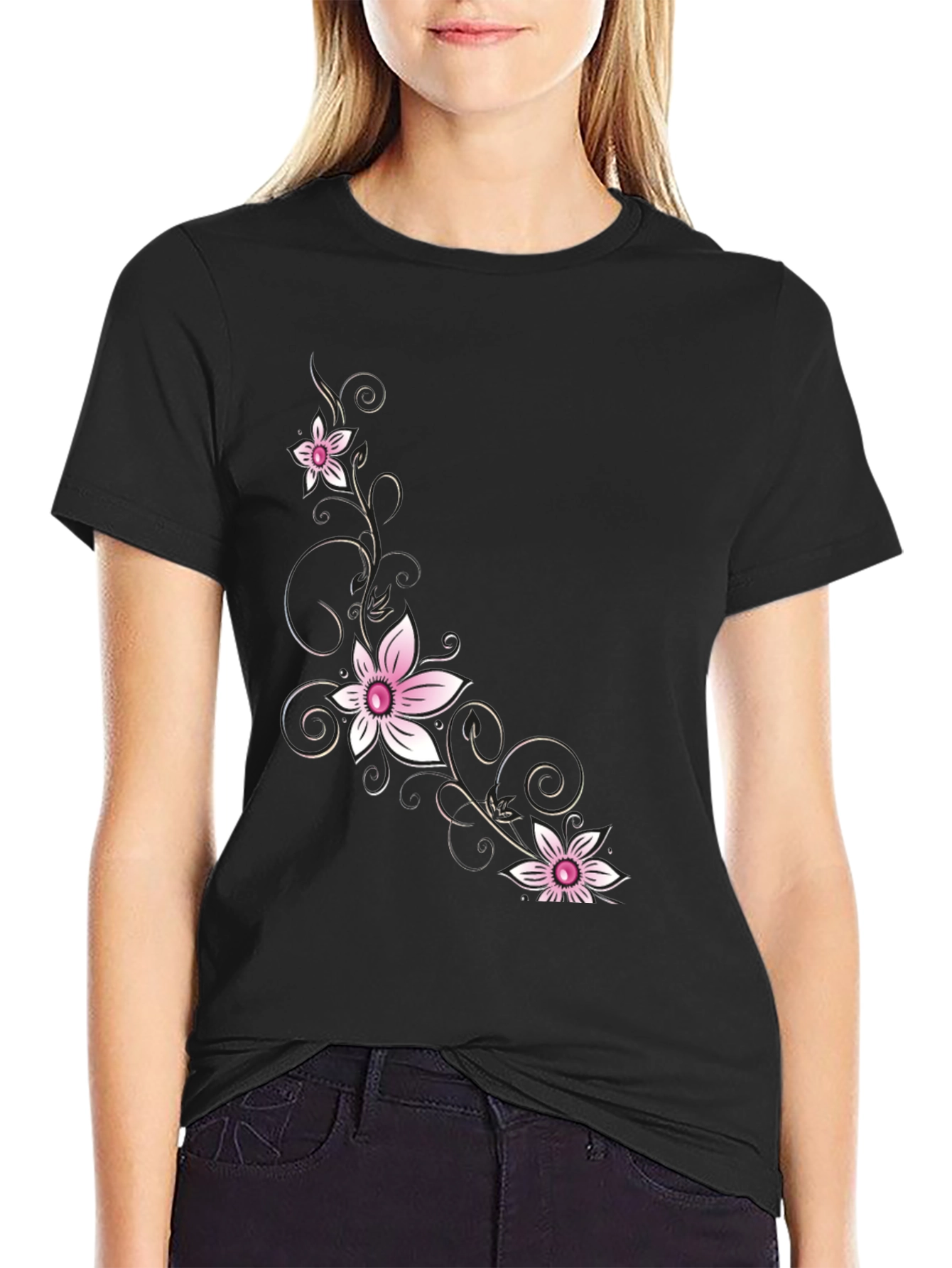 Floral Print Black T-Shirt