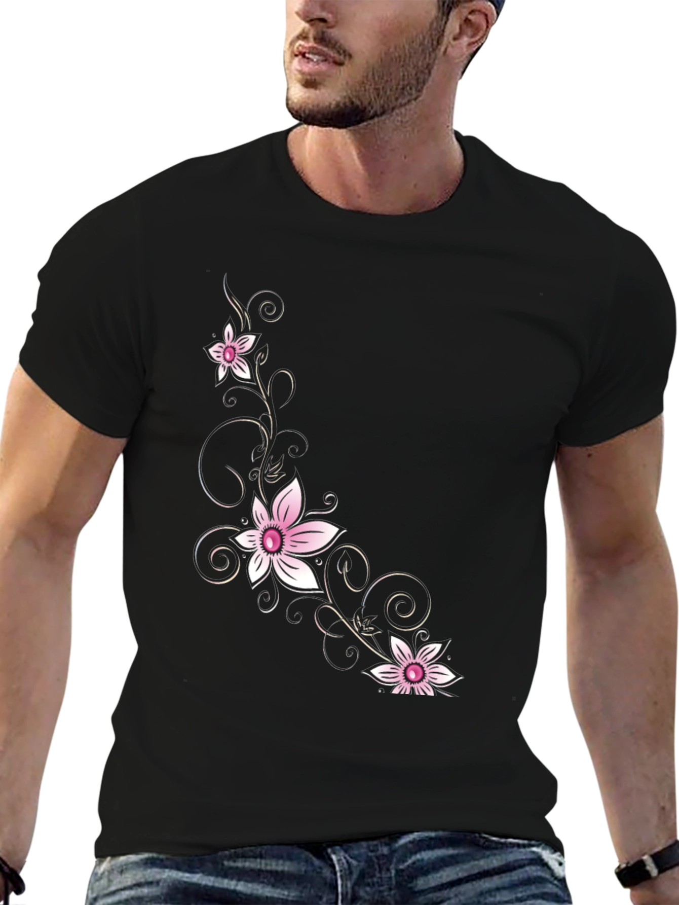 Floral Print Black T-Shirt