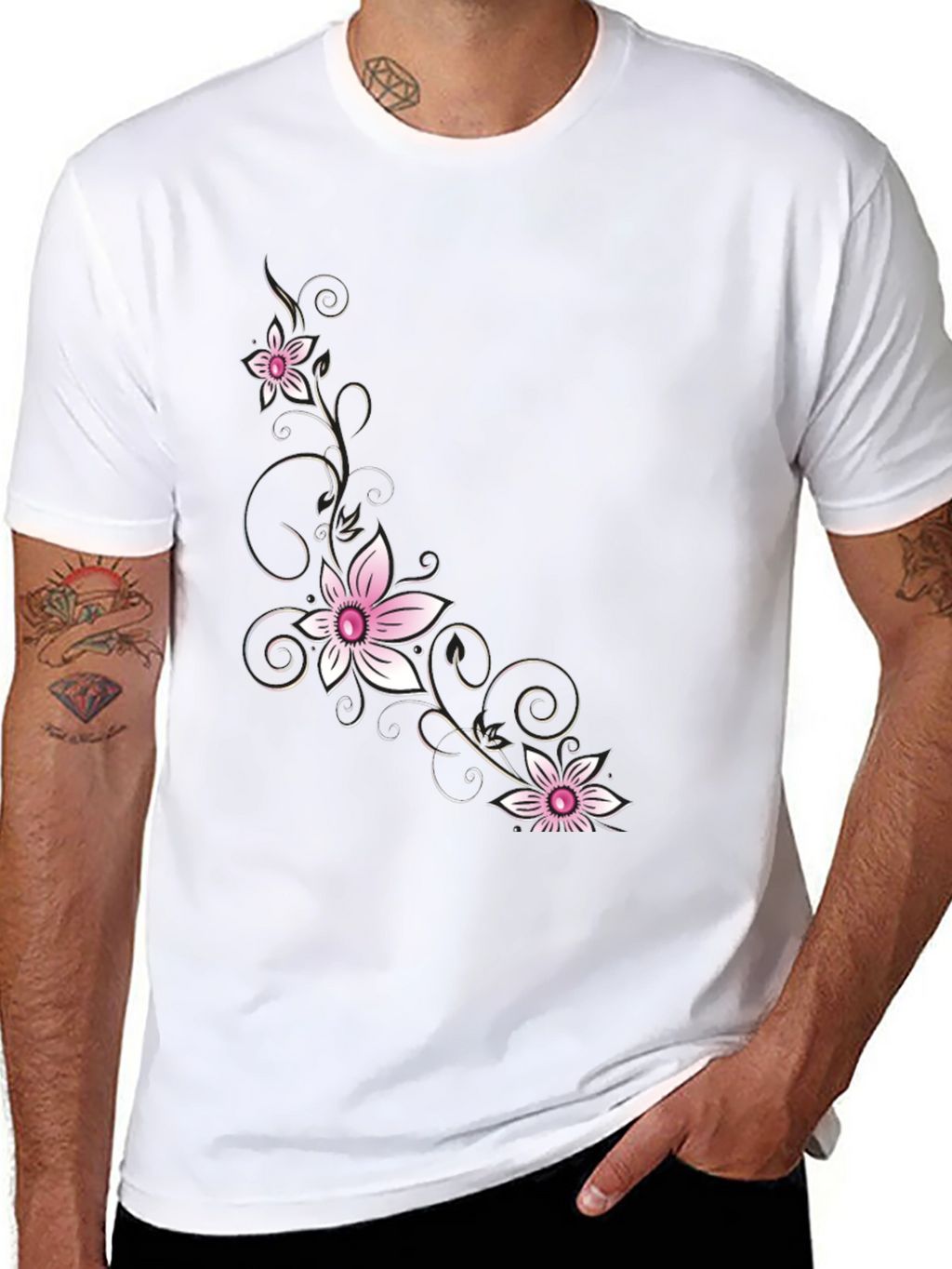 Floral Print Black T-Shirt