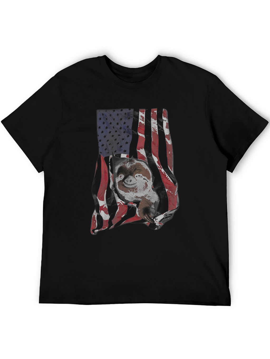 Sloth USA Flag Mens Black T-Shirt