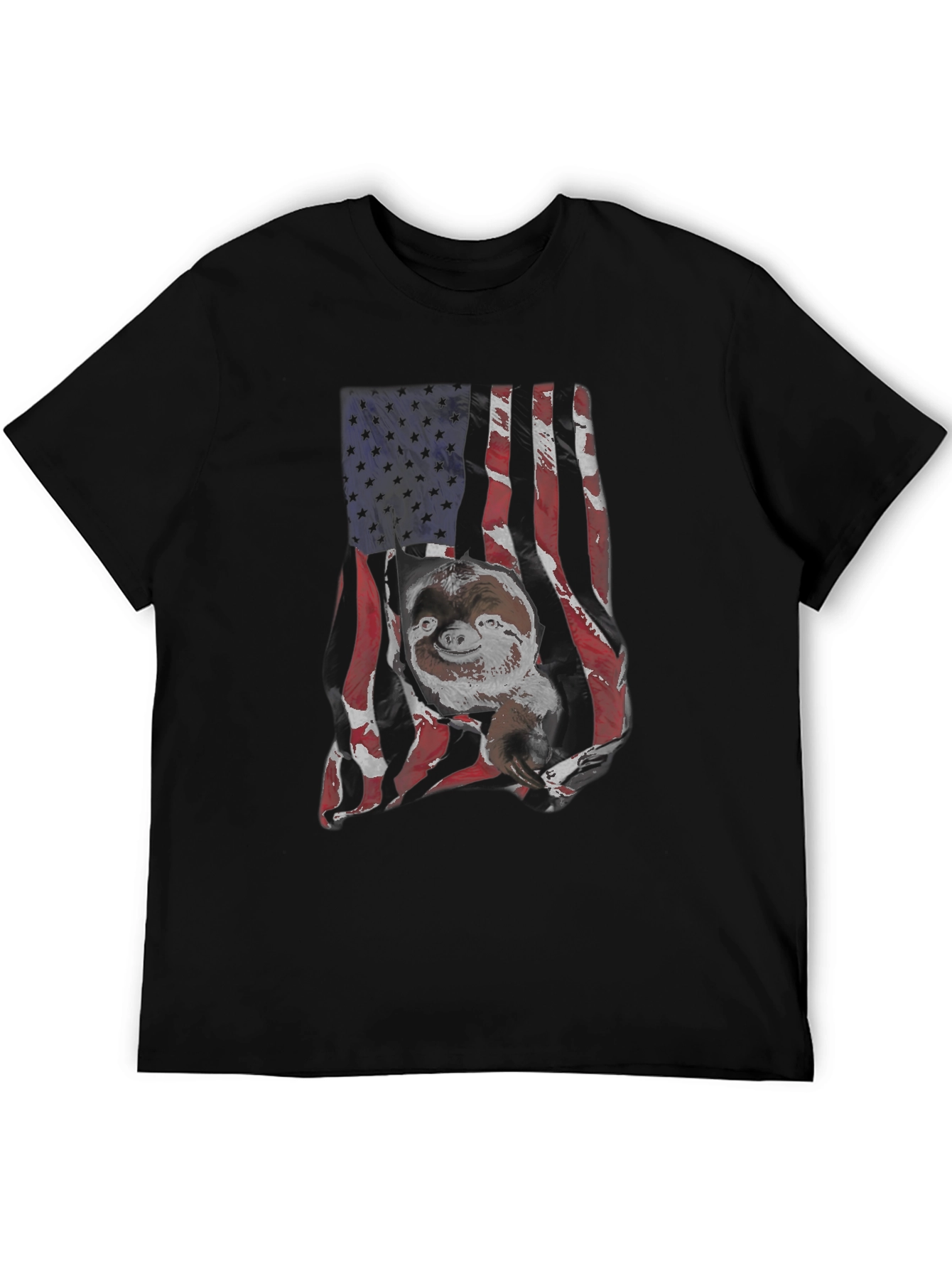 Sloth USA Flag Mens Black T-Shirt