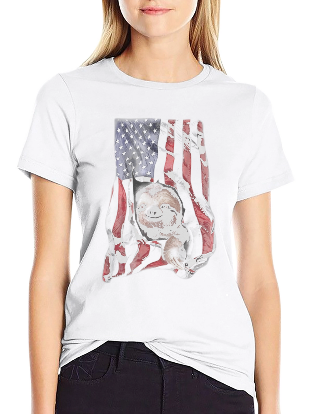 Sloth USA Flag Mens Black T-Shirt