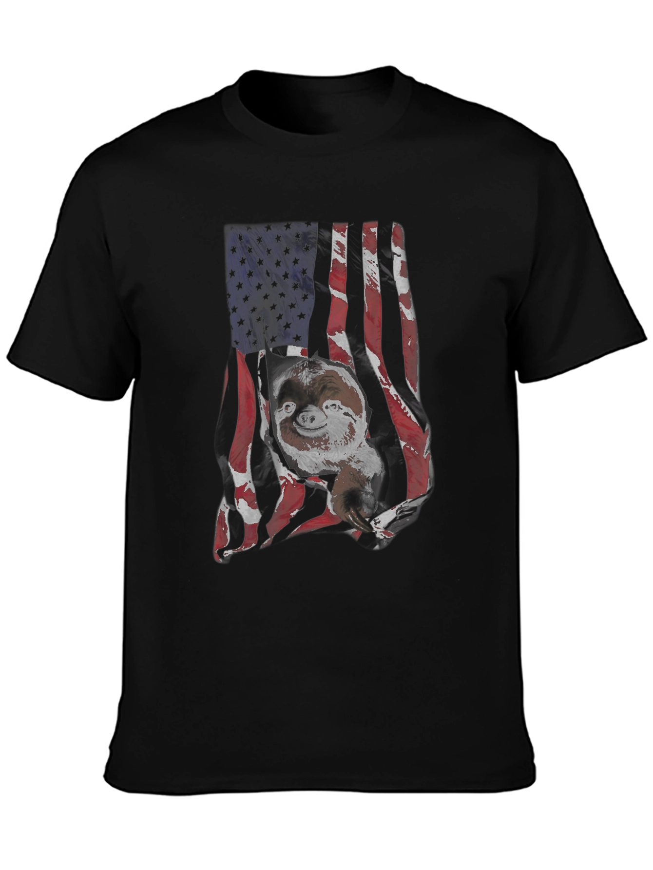Sloth USA Flag Mens Black T-Shirt