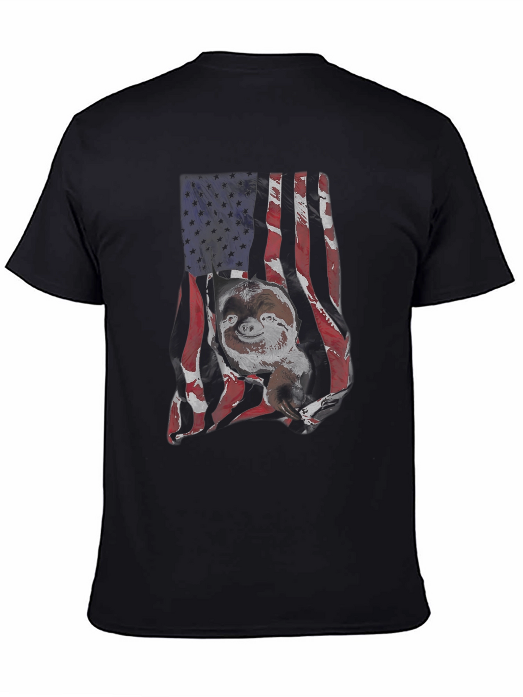 Sloth USA Flag Mens Black T-Shirt