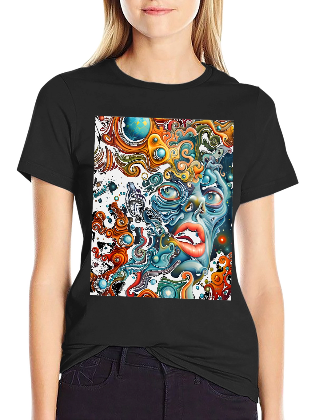 Surreal Face Graphic T-Shirt - Black