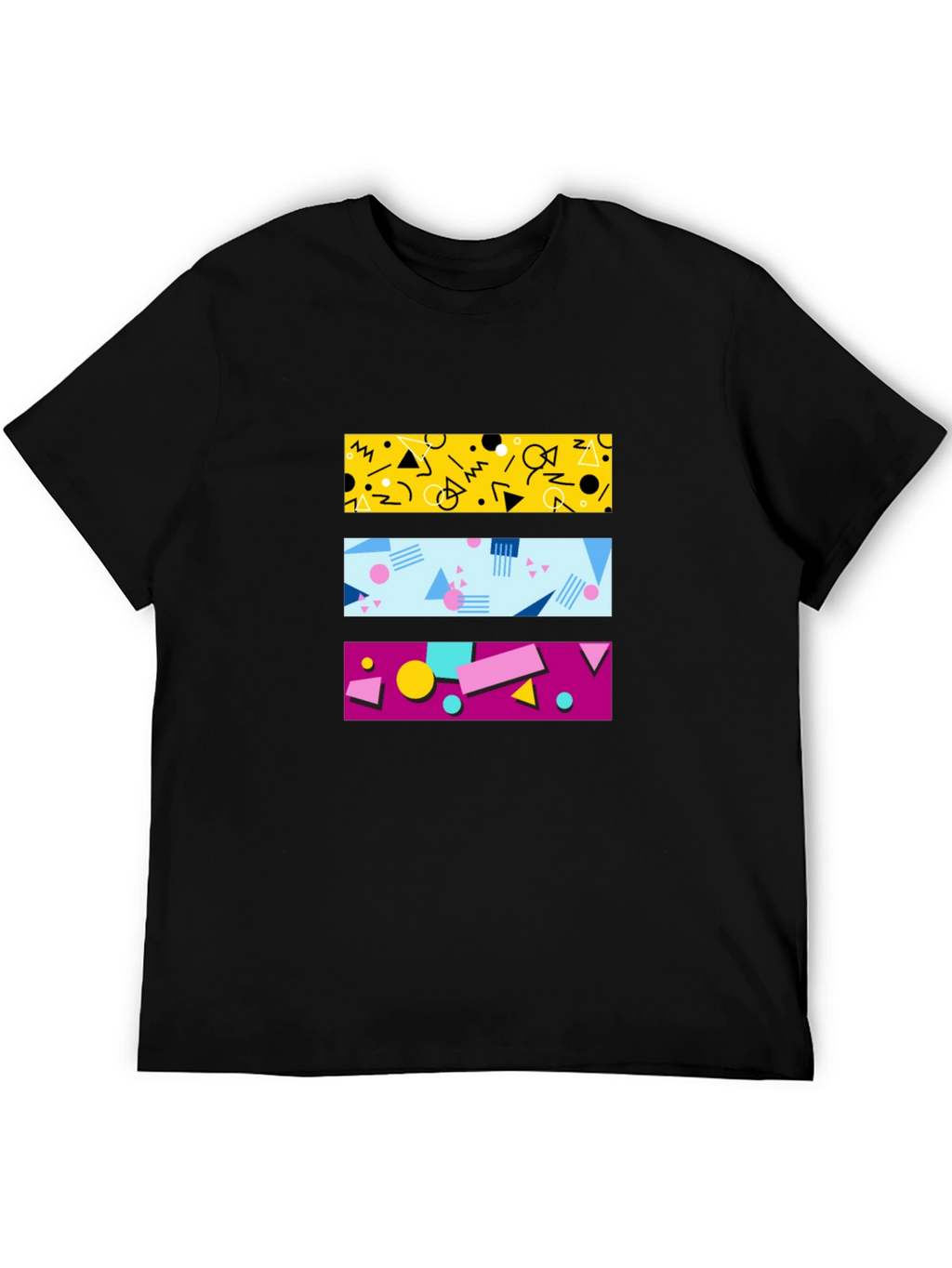 Retro 90s Geometric Pattern Black T-Shirt