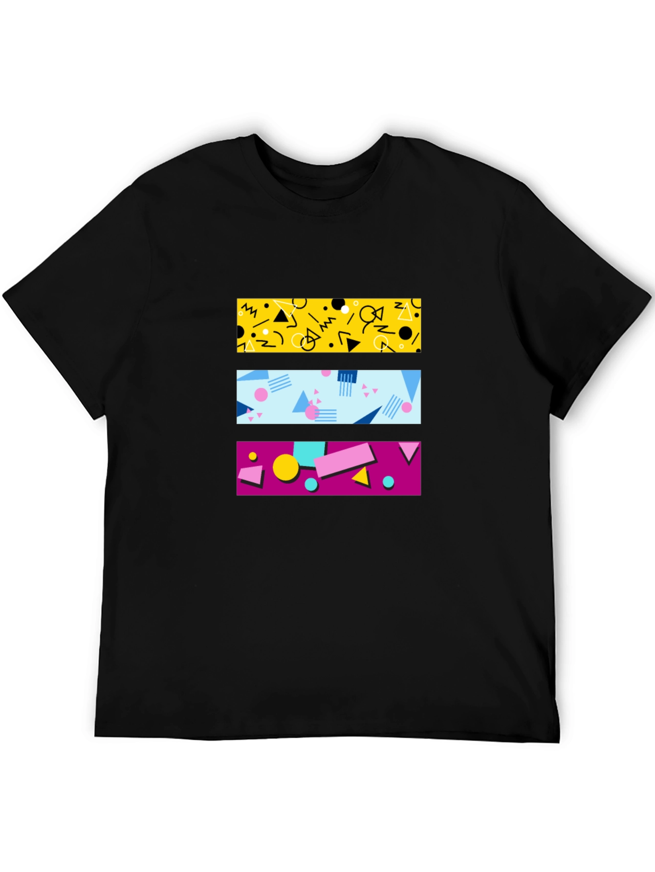 Retro 90s Geometric Pattern Black T-Shirt