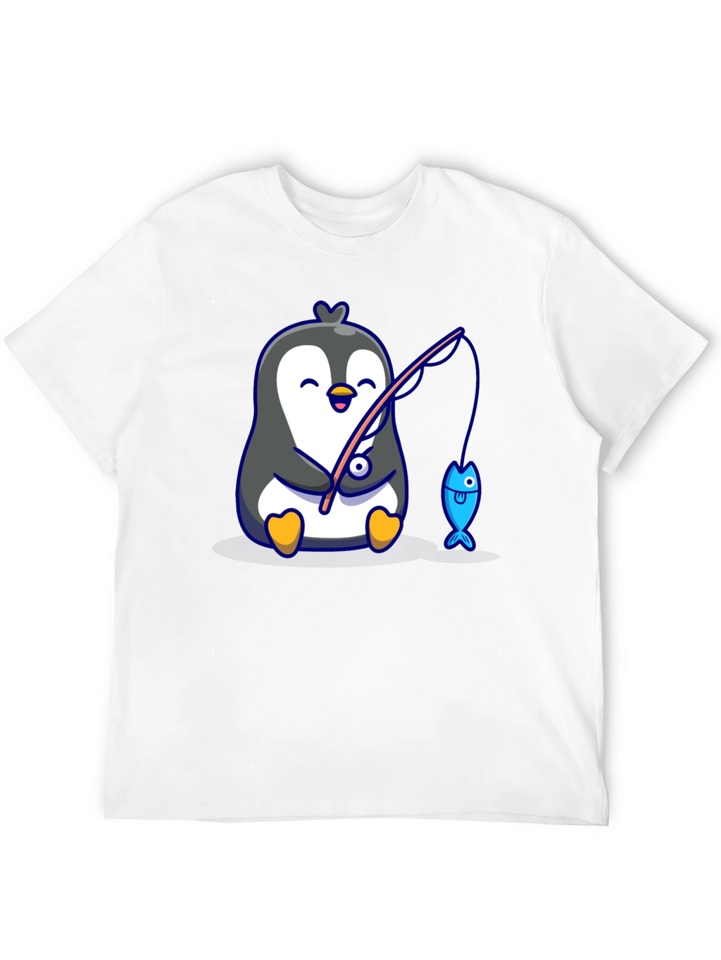Cute Penguin Fishing Graphic T-Shirt