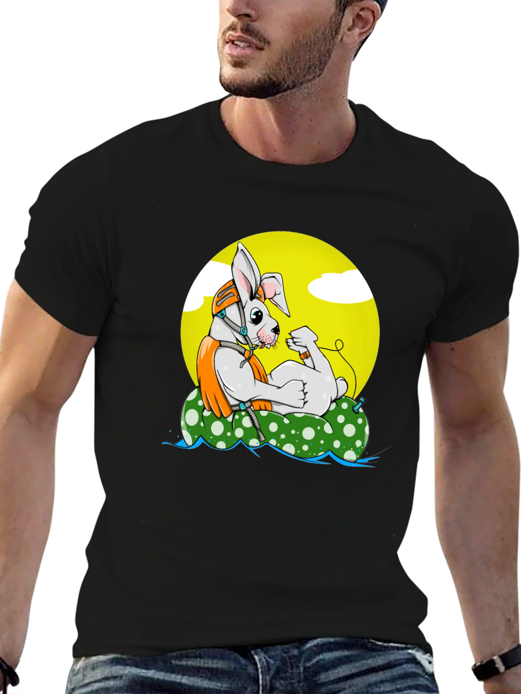 Cool Rabbit on Raft Graphic Tee