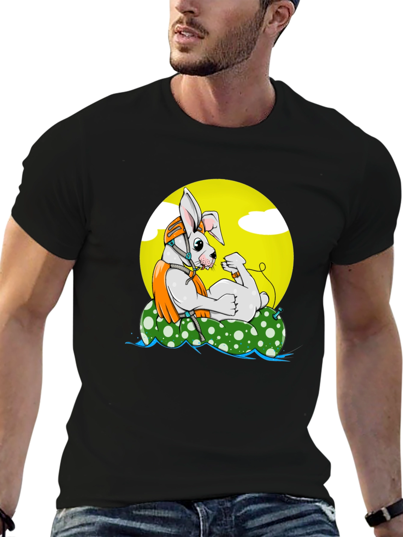 Cool Rabbit on Raft Graphic Tee
