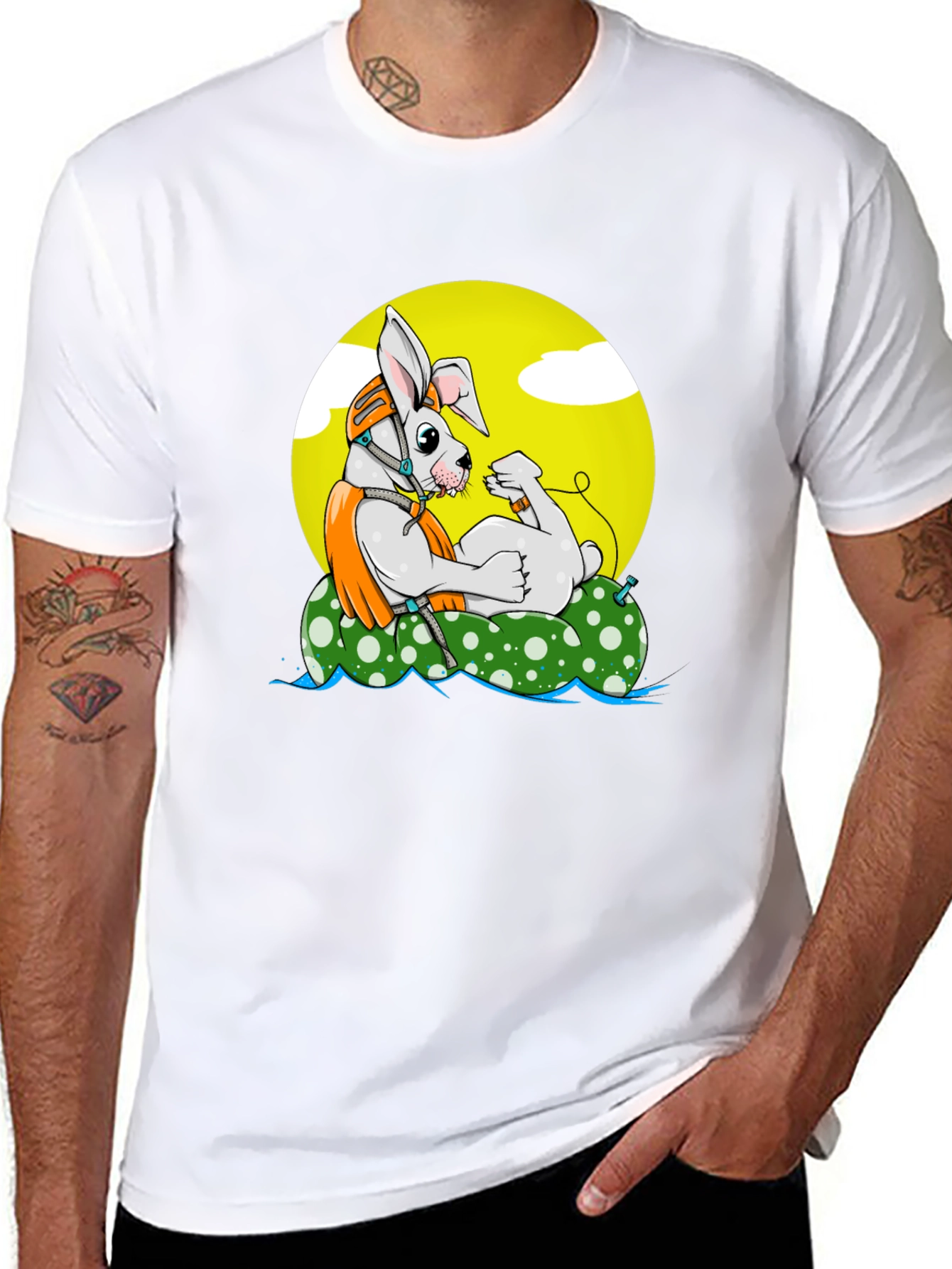 Cool Rabbit on Raft Graphic Tee