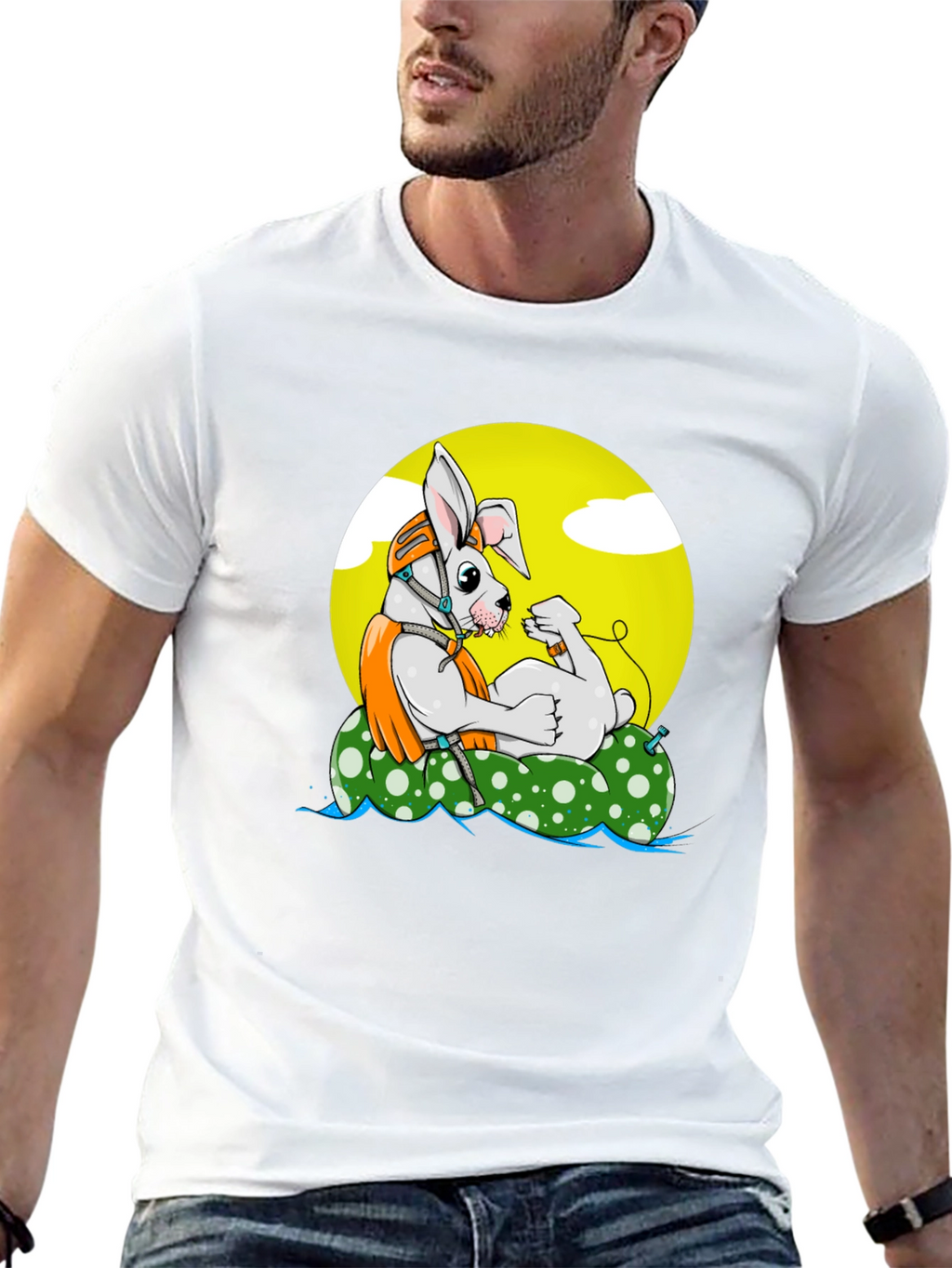 Cool Rabbit on Raft Graphic Tee