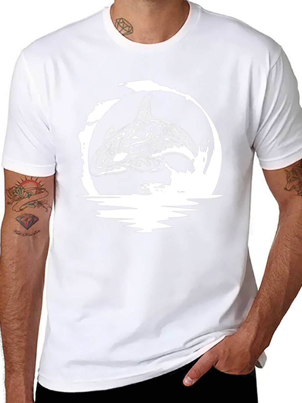 Orca Whale Tribal Design Black T-Shirt