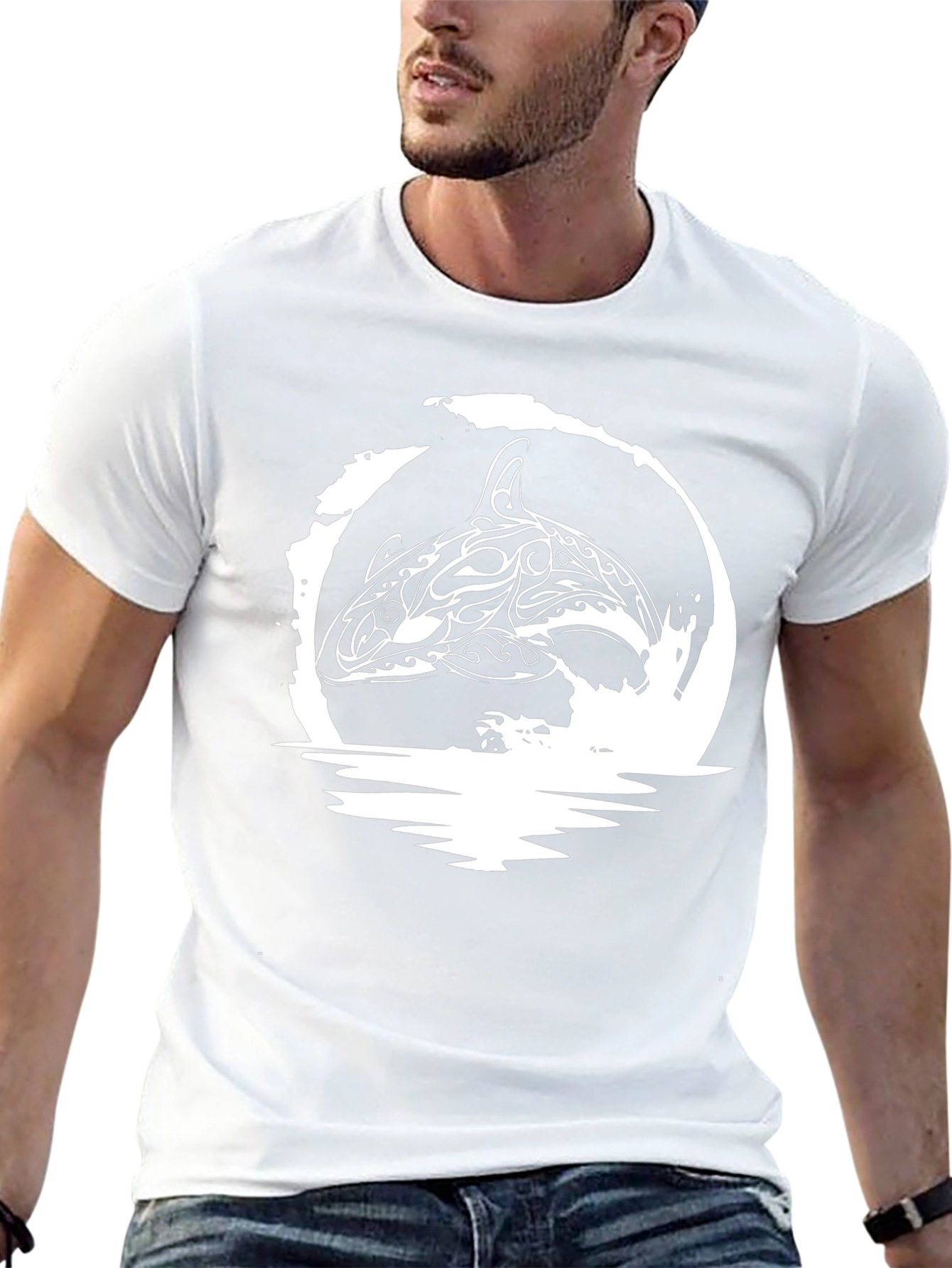 Orca Whale Tribal Design Black T-Shirt