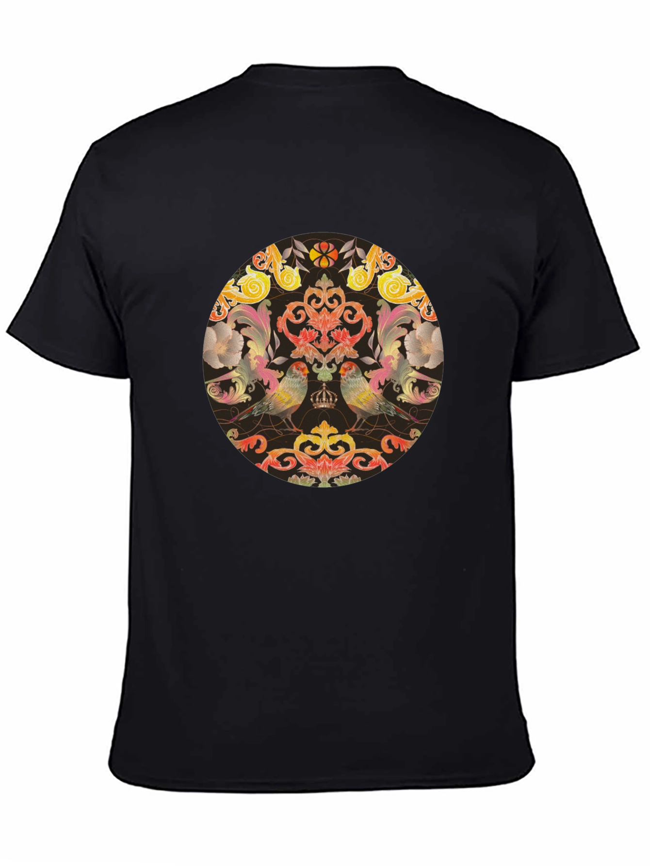 Ornate Bird & Floral Medallion Graphic Tee - Black