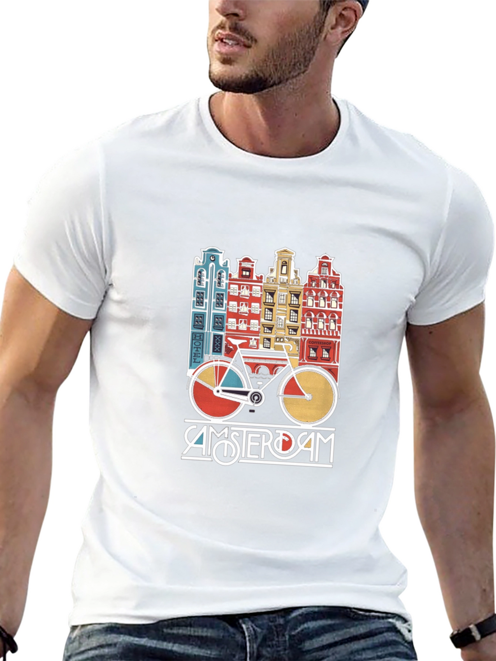 Amsterdam Bicycle T-Shirt - Retro Cityscape Design