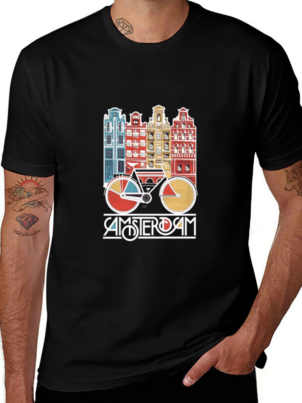 Amsterdam Bicycle T-Shirt - Retro Cityscape Design