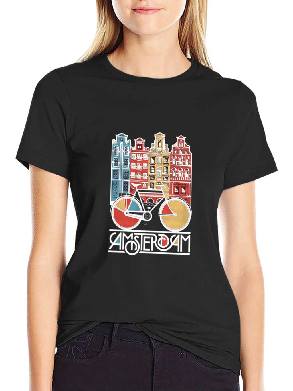 Amsterdam Bicycle T-Shirt - Retro Cityscape Design