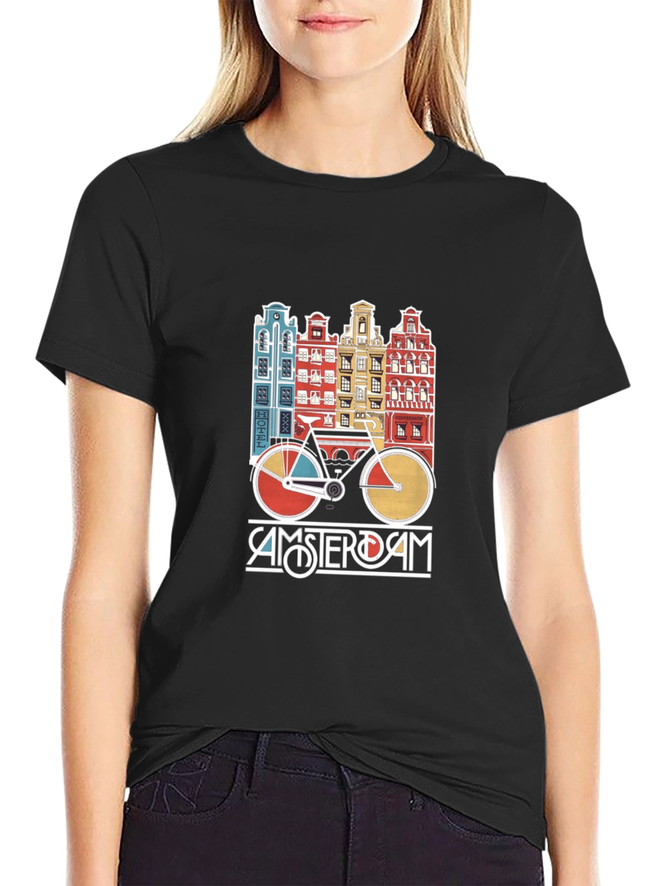 Amsterdam Bicycle T-Shirt - Retro Cityscape Design