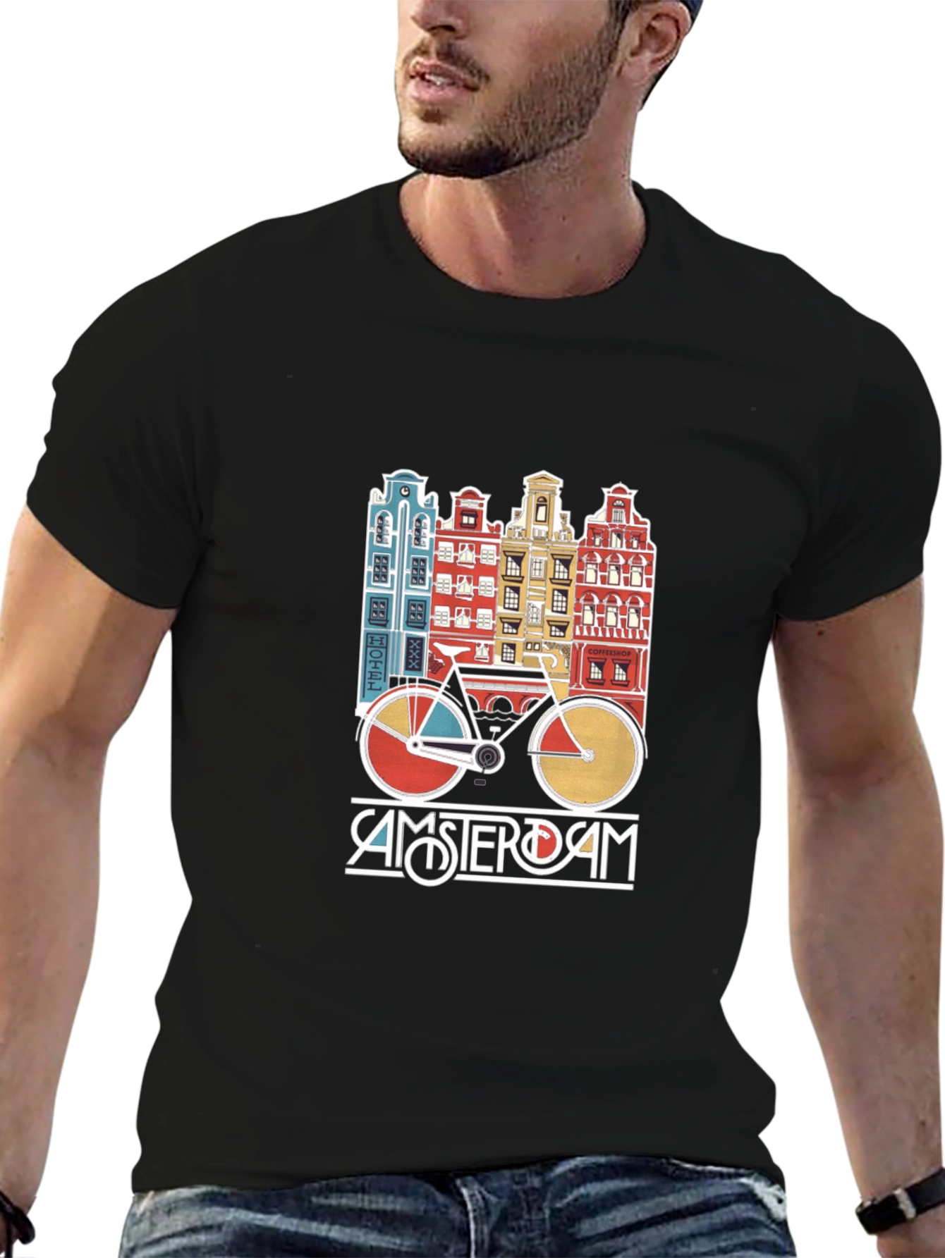 Amsterdam Bicycle T-Shirt - Retro Cityscape Design