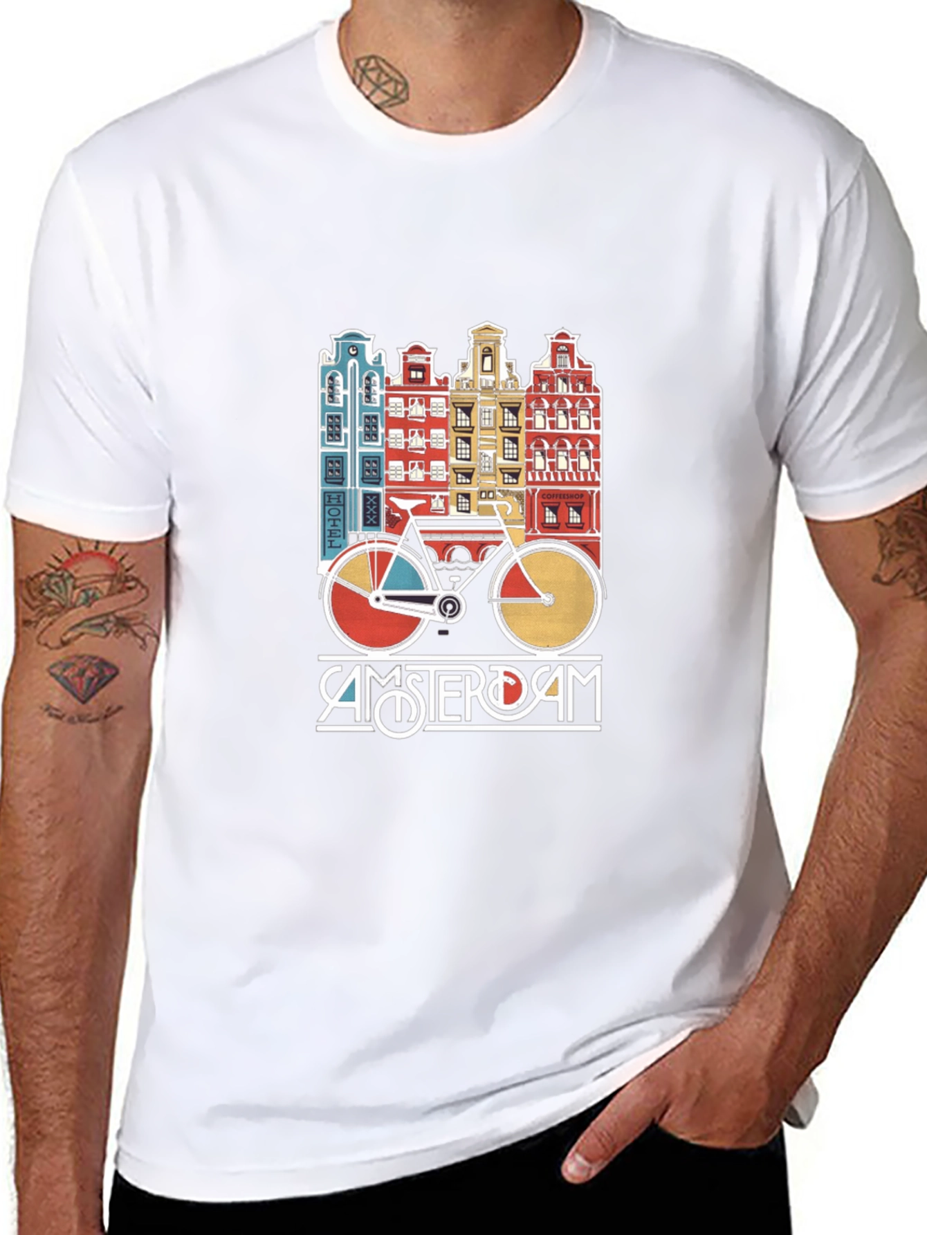 Amsterdam Bicycle T-Shirt - Retro Cityscape Design
