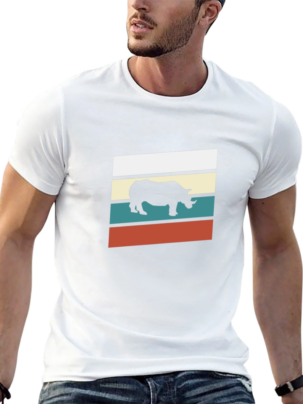 Retro Rhino Graphic Tee - Stylish Mens Black T-Shirt