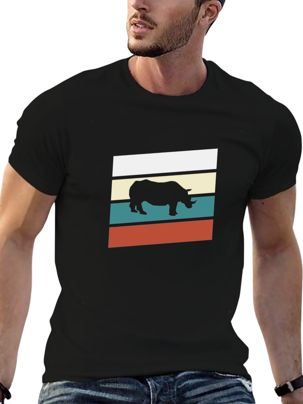Retro Rhino Graphic Tee - Stylish Mens Black T-Shirt
